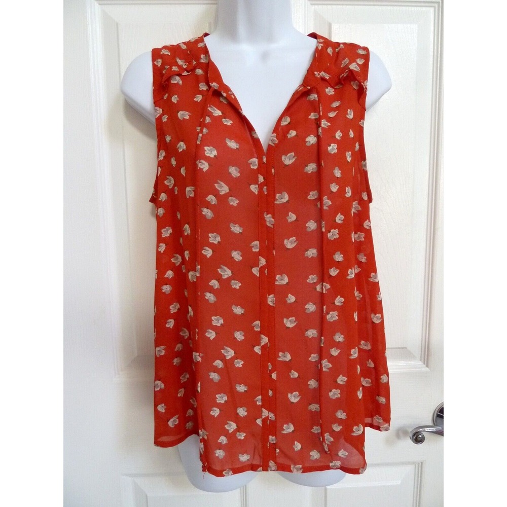 **NEW!! FUN 2 FUN Sz Small Sleeveless Blouse Top Sheer Ruffle Shoulder Floral**